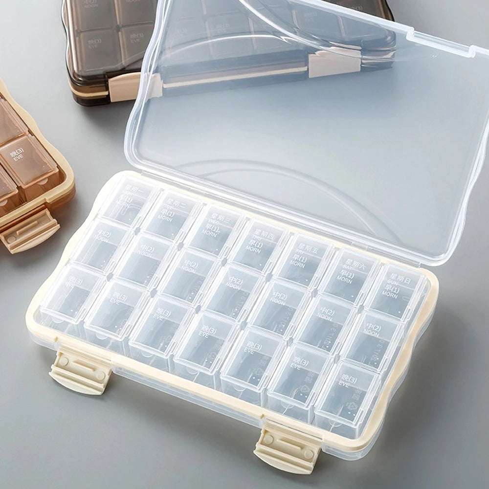 21/28 Day Pill Organizer | Large Compartments 3–4x Daily
