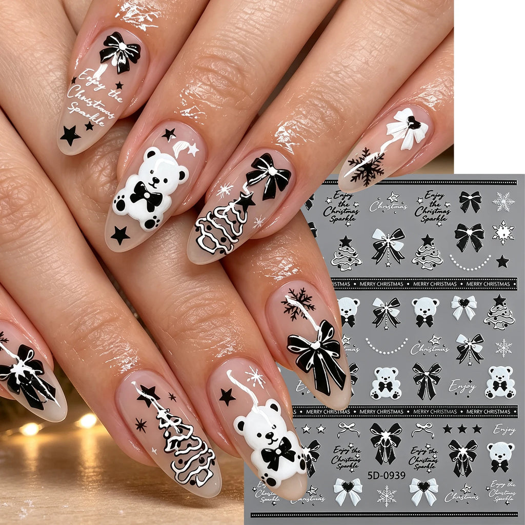 5D Christmas Nail Art Stickers – Bear, Snowflake & Tree Decals Nail Art Stickers PRIMED