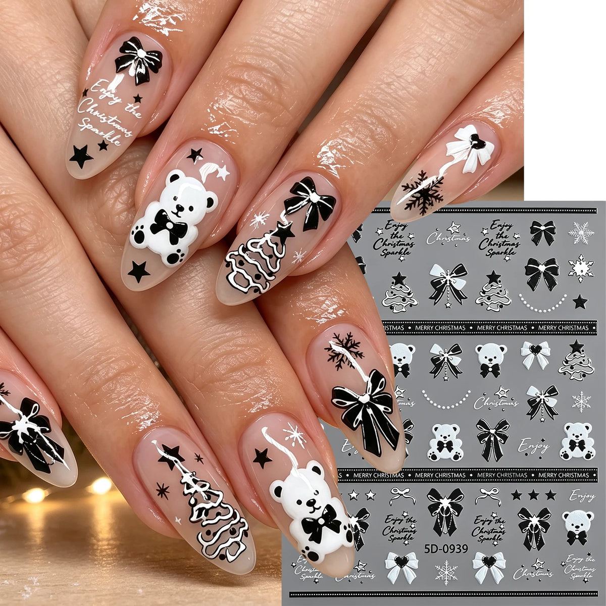5D Christmas Nail Art Stickers – Bear, Snowflake & Tree Decals Nail Art Stickers PRIMED