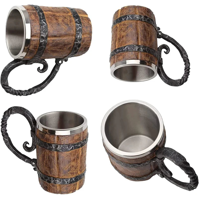 LMETJMA 550ml Wooden Barrel Beer Mug Stainless Steel Tankard Beer Mug Tankard PRIMED