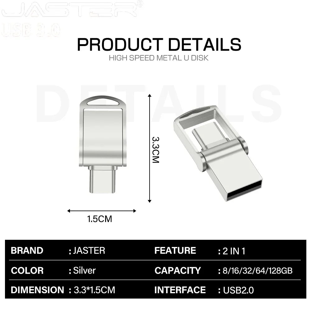 JASTER USB 3.0 Type-C OTG Flash Drive 4GB–64GB Mini Pen Drive USB Flash Drive PRIMED