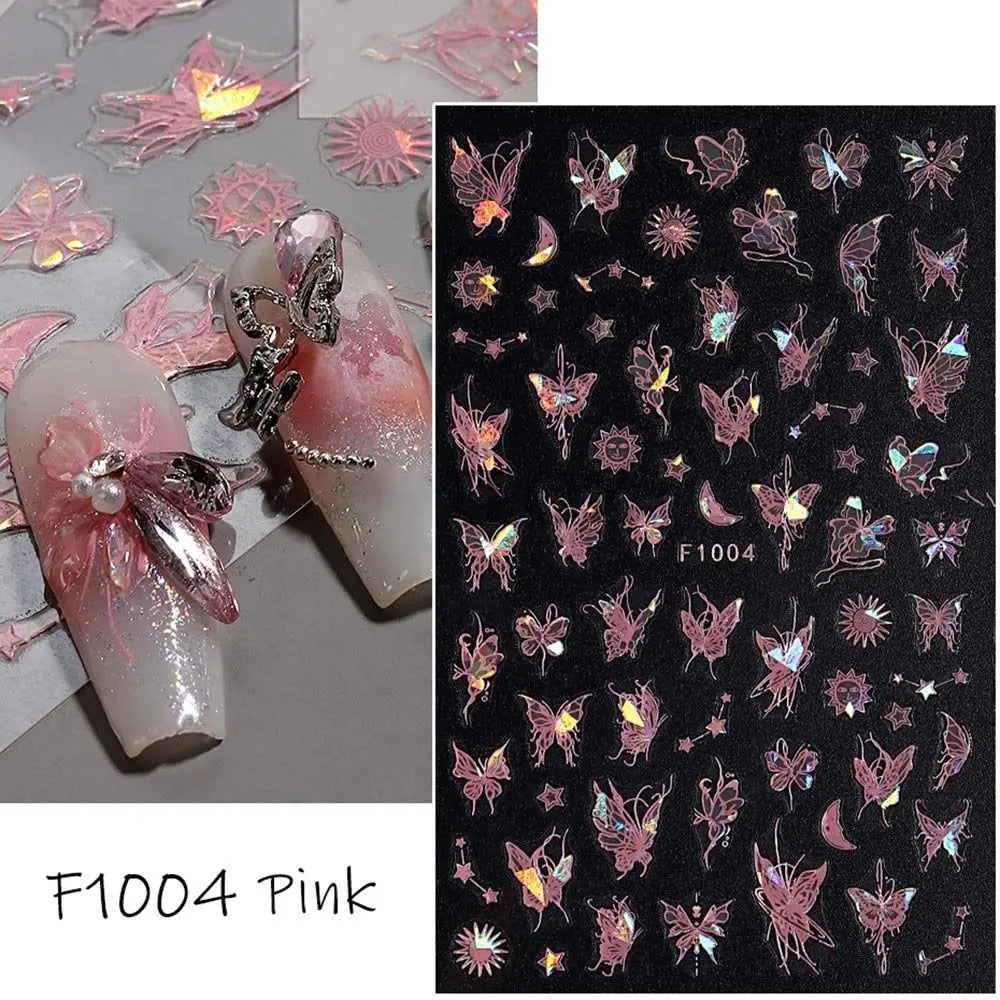 Y2K Laser Nail Stickers – Glitter Butterfly Nail Art Decals