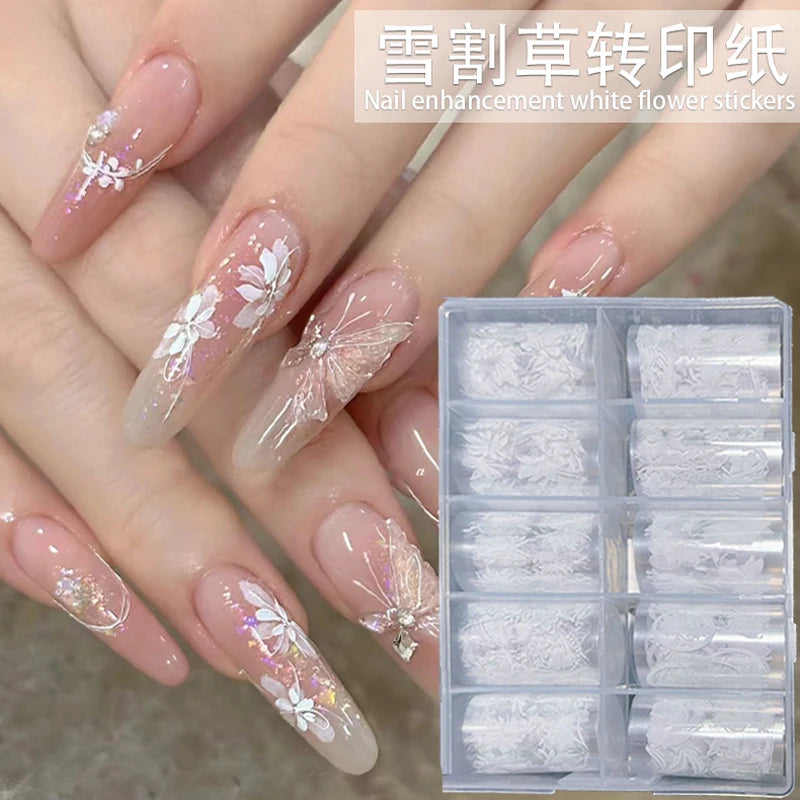 White Flower Lace Nail Foil Stickers & Transfer Decals – 1 Box