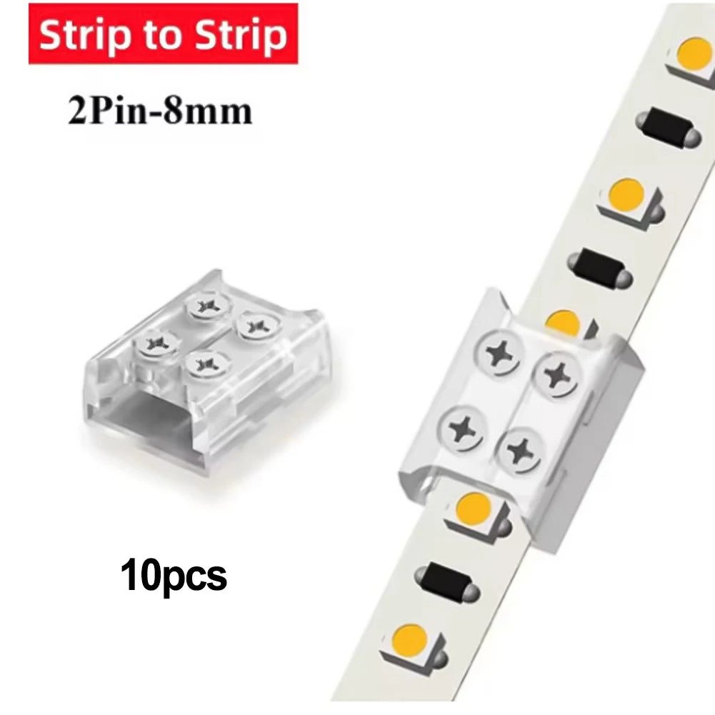 10-Pack 2P LED Strip Connectors 8mm/10mm Solder-Free Screw