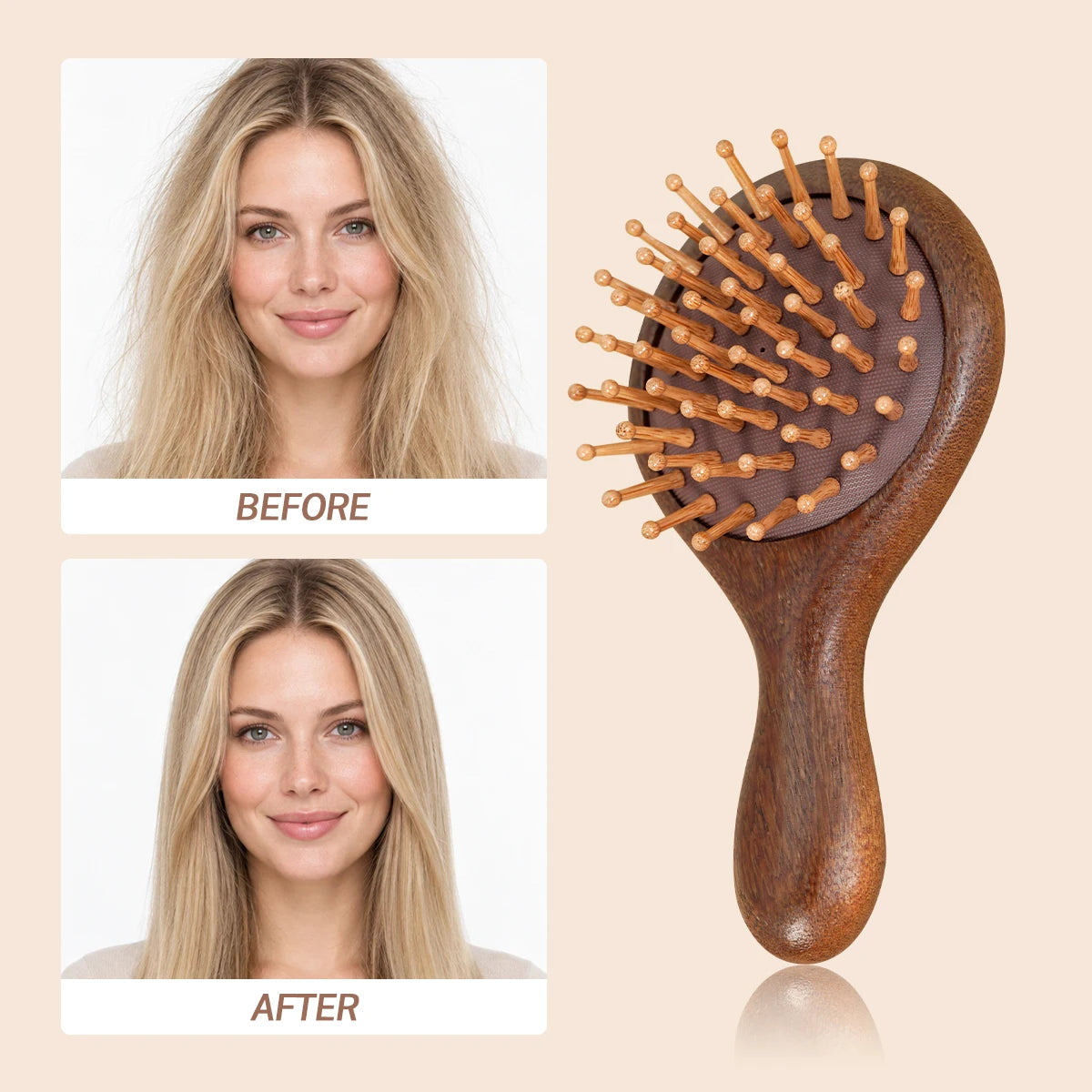Wood Mini Air Cushion Hairbrush – Detangling & Scalp Massage