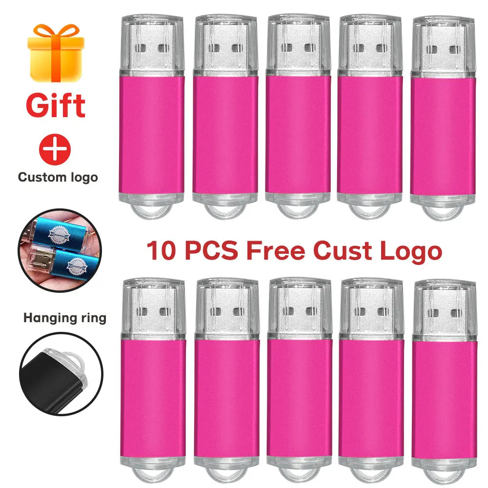 10-Pack Custom Logo Metal USB Flash Drives 256MB–128GB USB Flash Drive PRIMED 256MB x 10PCS pink-B