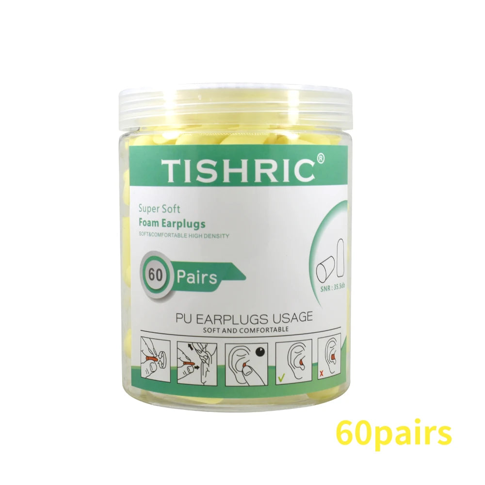 Soft PU Foam Earplugs 30/60 Pairs – 35.5dB Noise Reduction | TISHRIC Foam Earplugs PRIMED 60 pairs yellow China Mainland