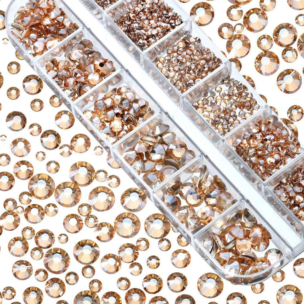 12-Grid 3D Crystal Nail Rhinestones – Mixed Size Gem Set