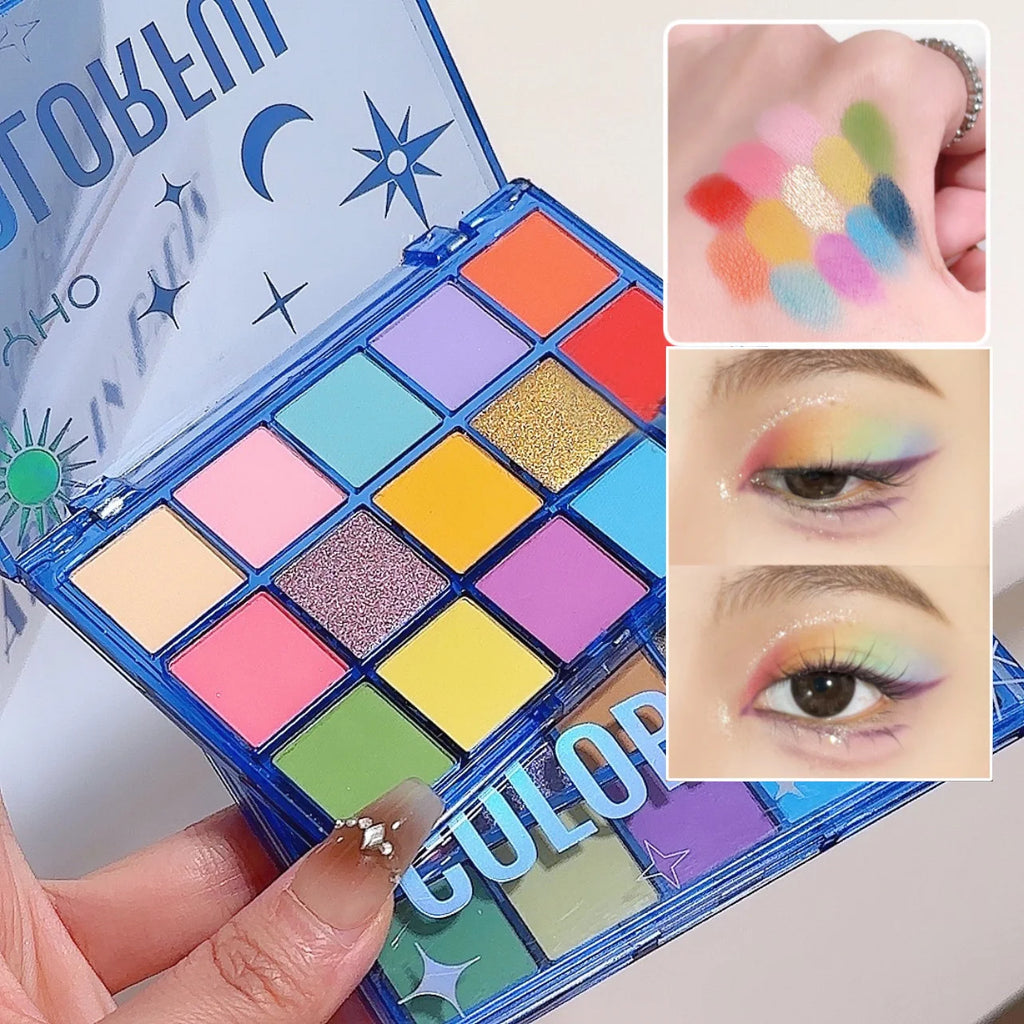 Rainbow 15-Color Eyeshadow Palette – Glitter, Shimmer & Matte Eyeshadow Palette PRIMED