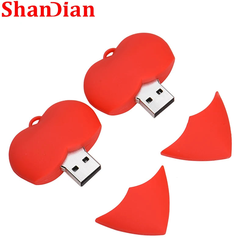 JASTER Red Heart Silicone USB Flash Drive 8GB–64GB Gift