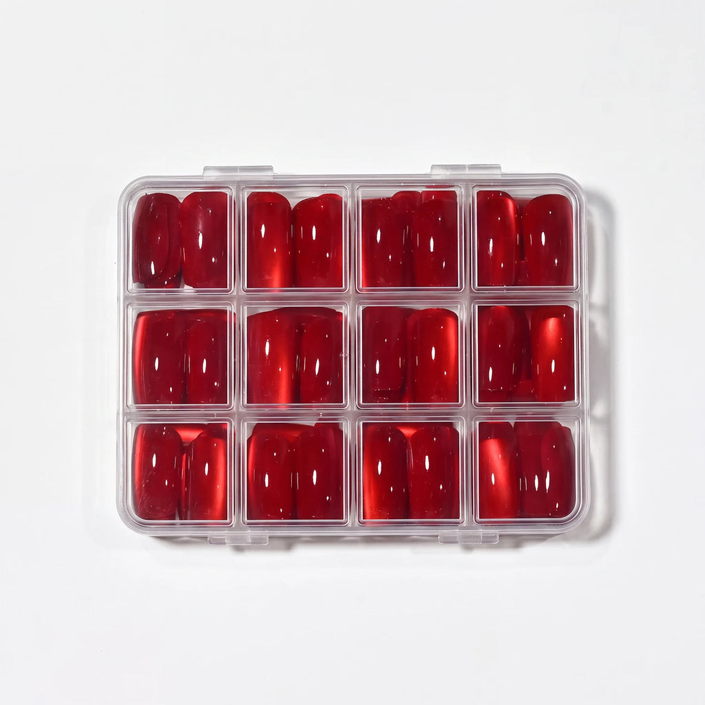 Red Cat's Eye Press On Nails 144pcs – Glazed Resin Nail Tips