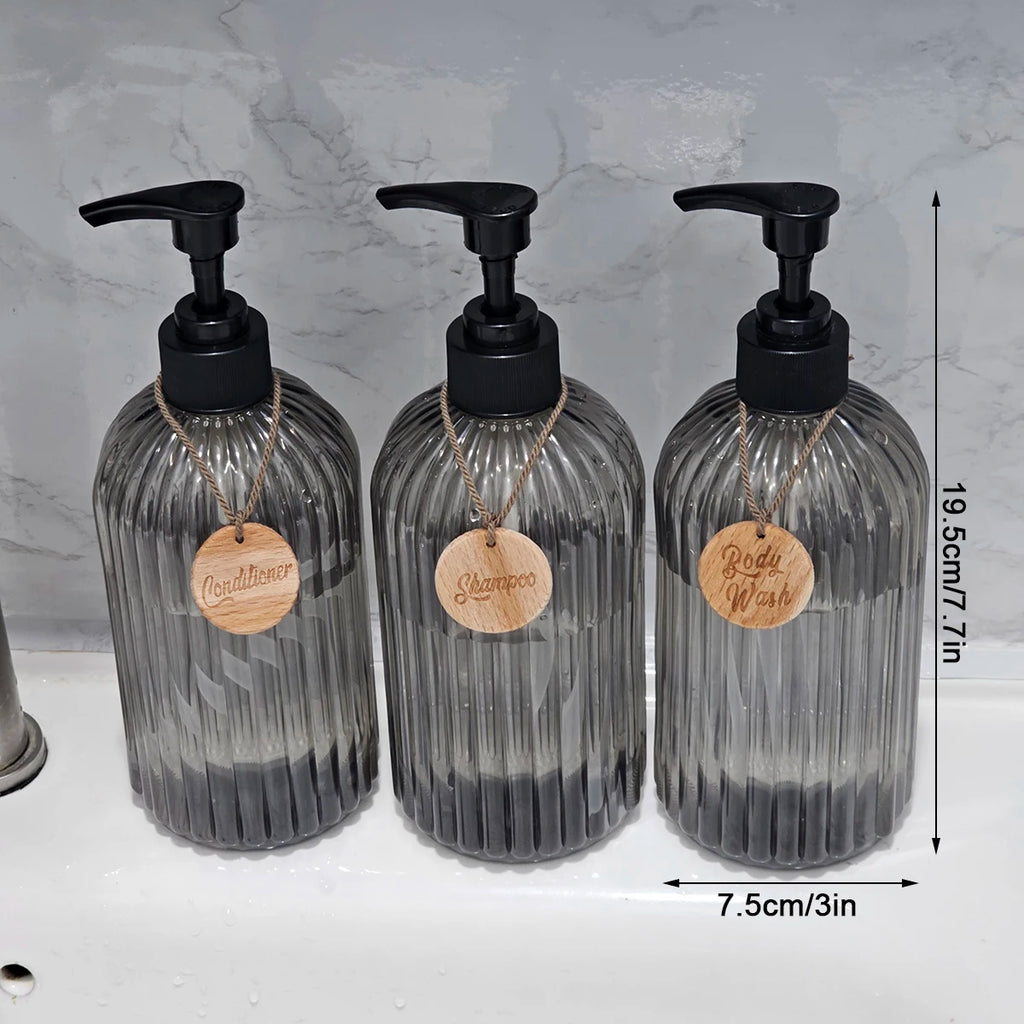3-Pack Refillable Soap Pump Bottles 16.9oz – Bathroom Set Soap Pump Dispenser PRIMED