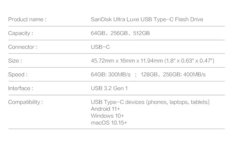 SanDisk Ultra Luxe CZ75 USB-C Flash Drive 64–256GB USB 3.2 USB-C Flash Drive PRIMED