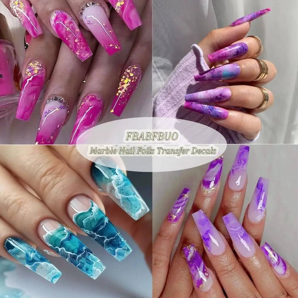 Marble Aurora Nail Art Foil Transfer Stickers – 10 Rolls