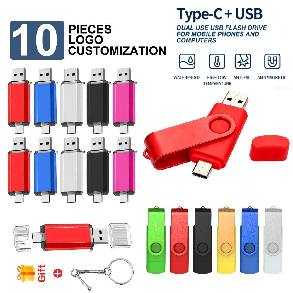 10-Pack 64GB USB-C & USB 2.0 Flash Drives | Custom Logo USB Flash Drive PRIMED