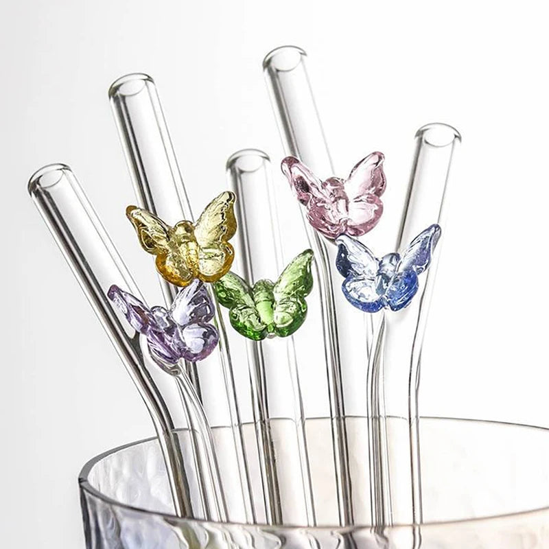 Butterfly Glass Straw Reusable Eco-Friendly + Cleaning Brush