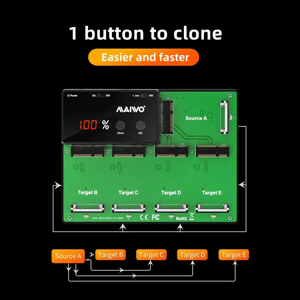 MAIWO 5-Bay mSATA SSD Docking Station USB 3.0 | 1-to-4 Clone SSD Docking Station PRIMED