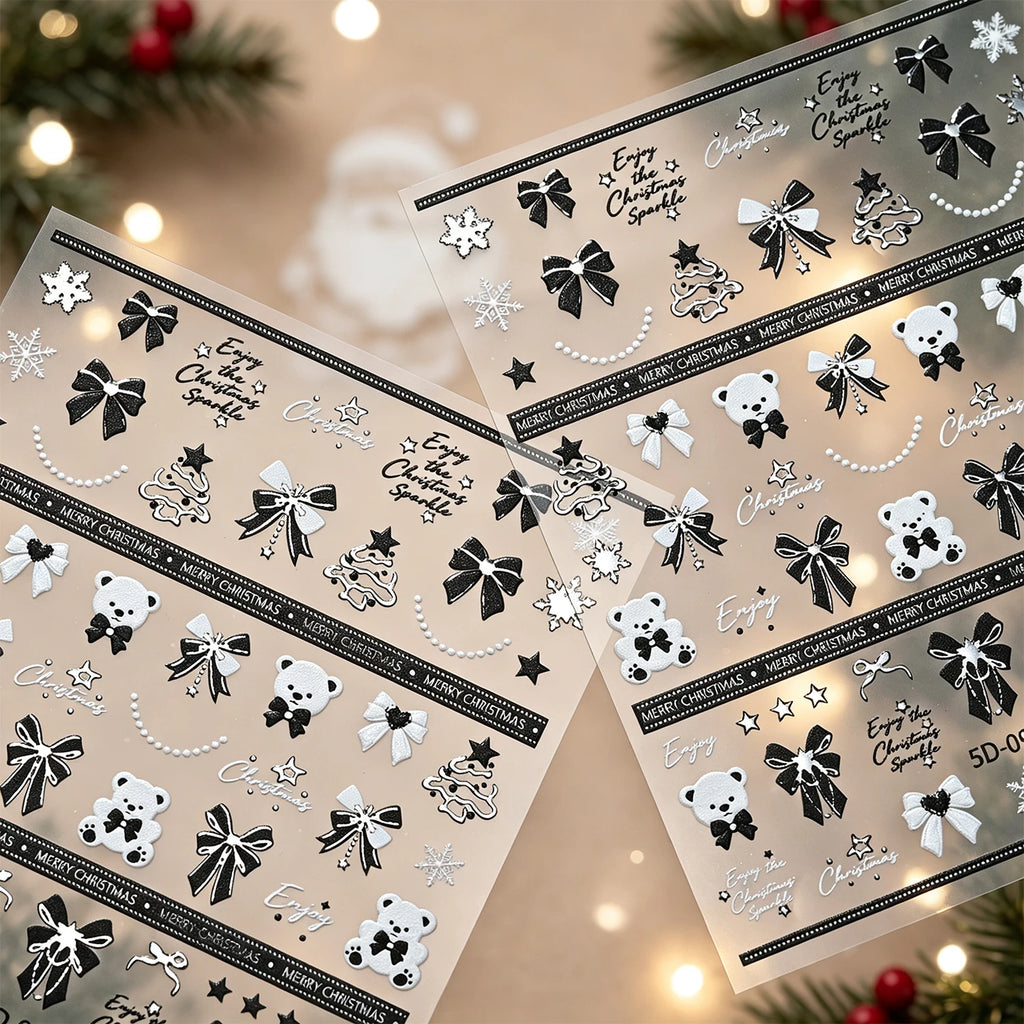 5D Christmas Nail Art Stickers – Bear, Snowflake & Tree Decals Nail Art Stickers PRIMED
