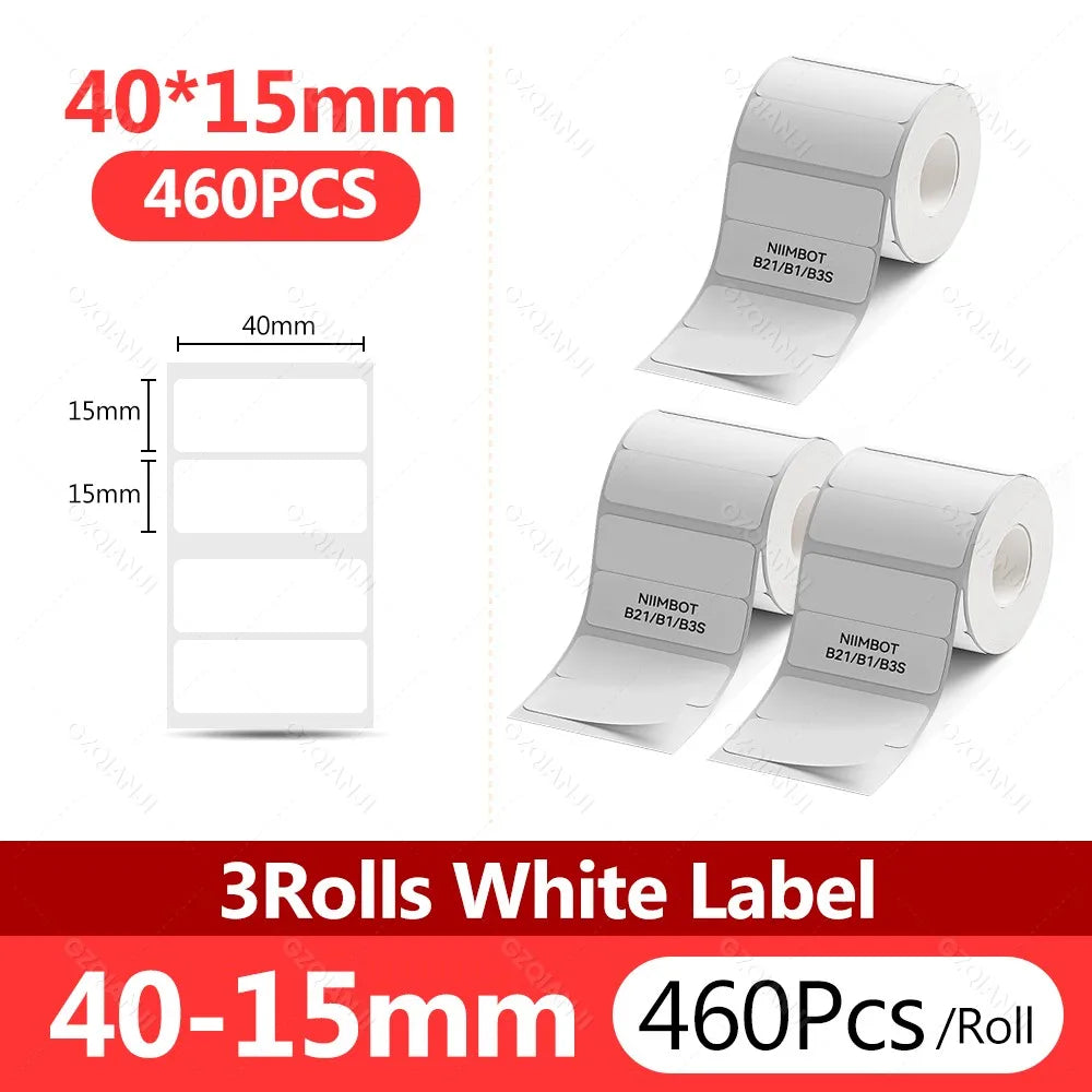 NIIMBOT Thermal White Label Rolls 3-Pack | B1 B21 B3S B31 Thermal Label Rolls PRIMED 3Rolls 40x15mm