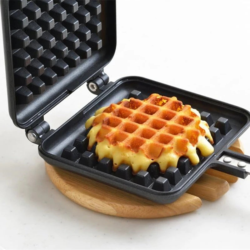 LMETJMA Cast Aluminum Stovetop Belgian Waffle Maker Non-Stick Stovetop Waffle Maker PRIMED