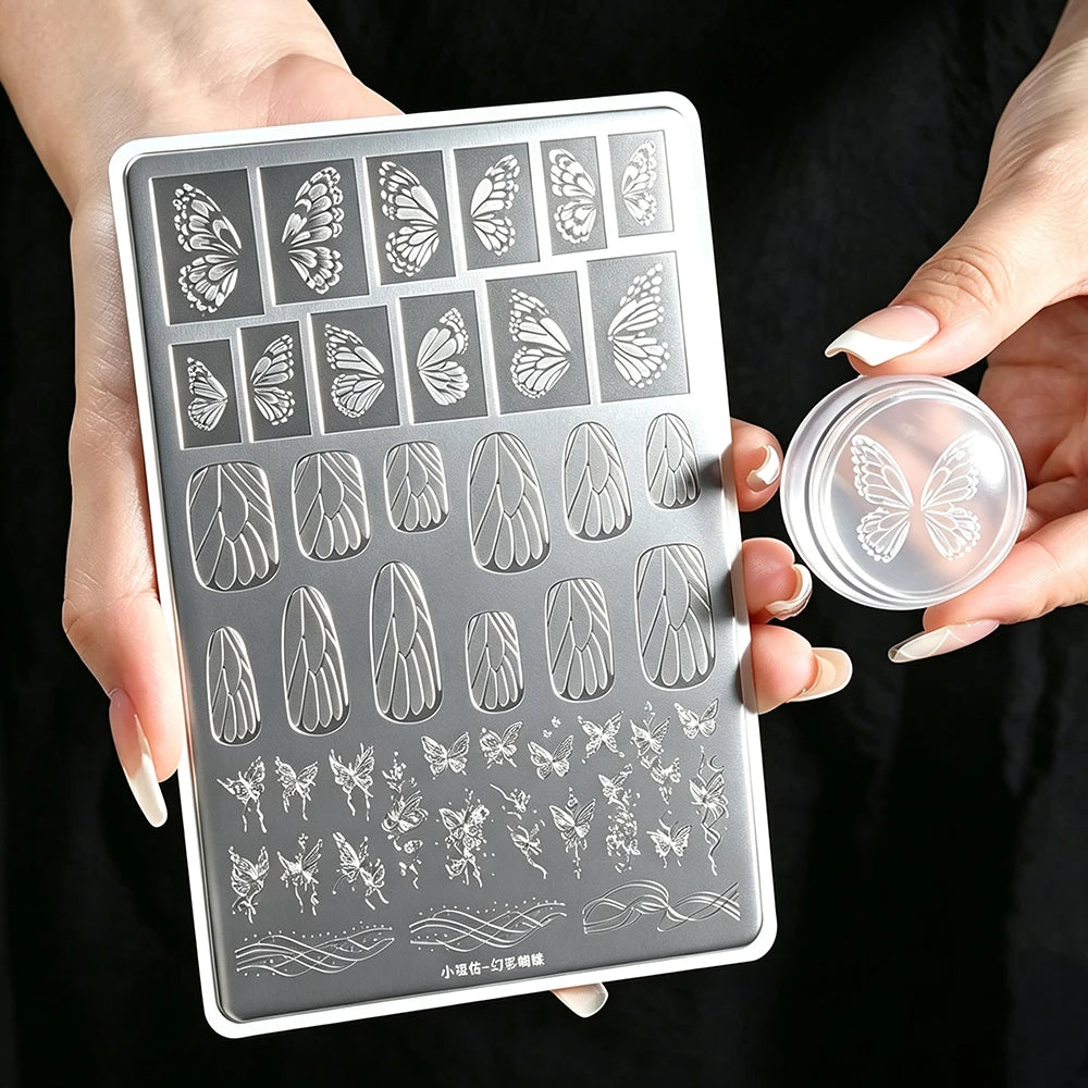 MAFANAILS Butterfly Nail Stamping Plate – Steel Stencil Tool Nail Stamping Plate PRIMED A1