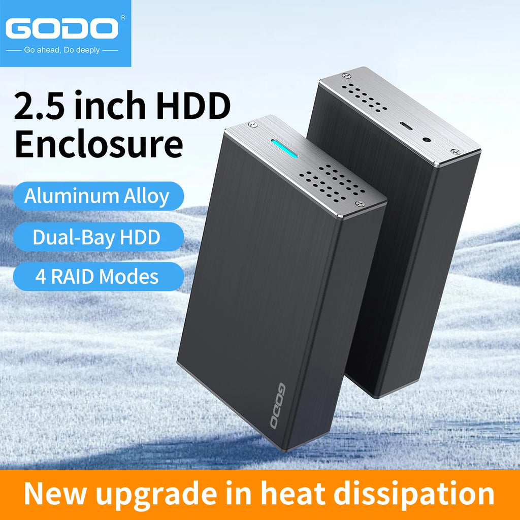 GODO 2-Bay RAID Enclosure USB 3.0 Dual 2.5" SSD/HDD Dock HDD RAID Enclosure PRIMED