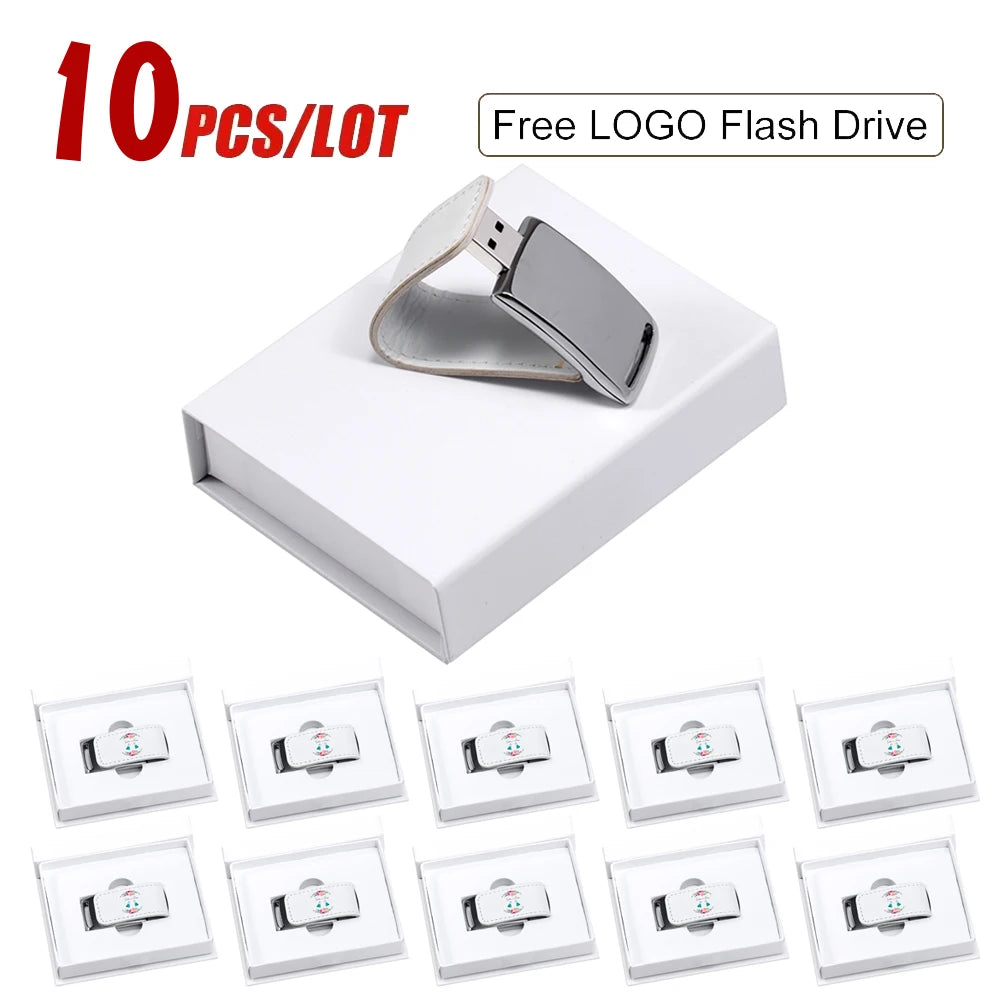 10-Pack Custom Logo Leather USB Flash Drives 16GB 64GB Gifts USB Flash Drive PRIMED