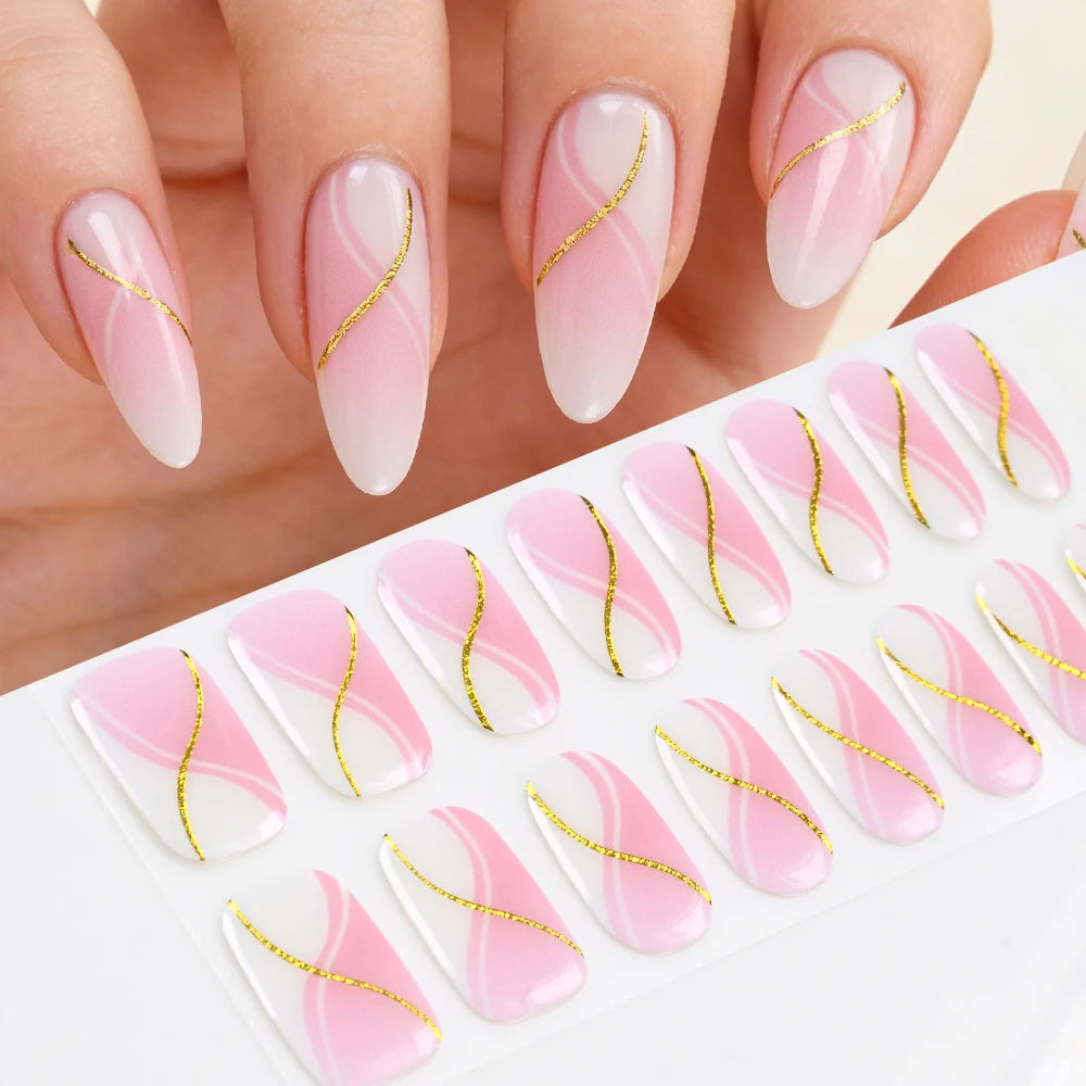 Semi-Cured UV Gel Nail Stickers – French Full Cover Waterproof