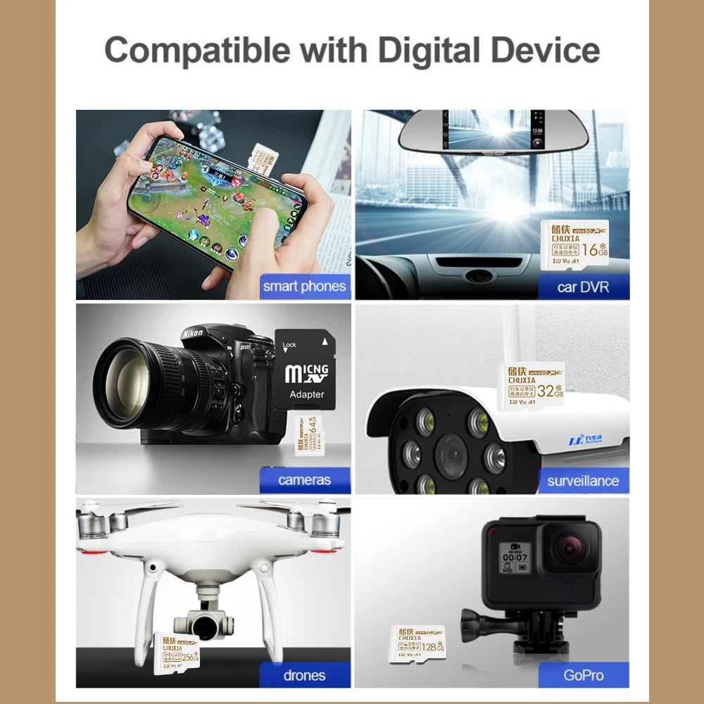 Micro SD Card 64GB 128GB Class 10 TF Flash Card + SD Adapter Micro SD Flash Card PRIMED