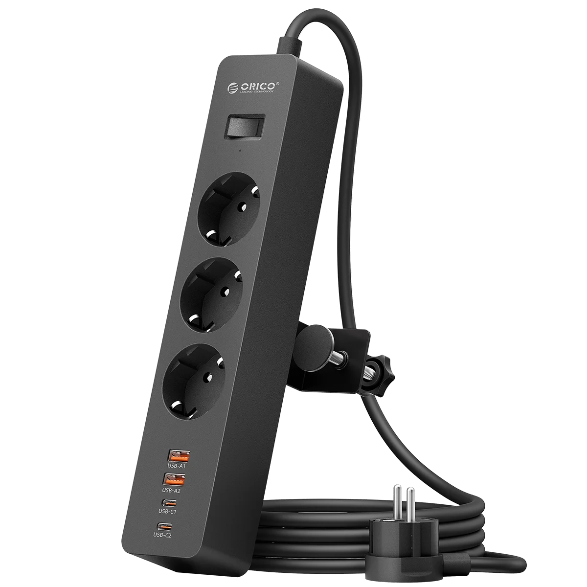 ORICO EU Desk Clamp Power Strip PD20W | 3 AC 4 USB Ports Desk Clamp Power Strip PRIMED 1.5M 3A2U2C Black China Mainland EU Plug