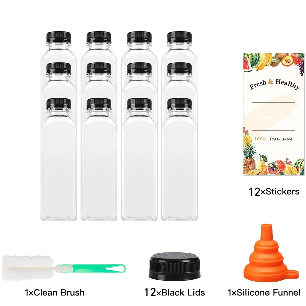 LMETJMA 500ml BPA-Free PET Juice Bottles with Caps | Bulk Set Juice Bottles Set PRIMED green 0.5L