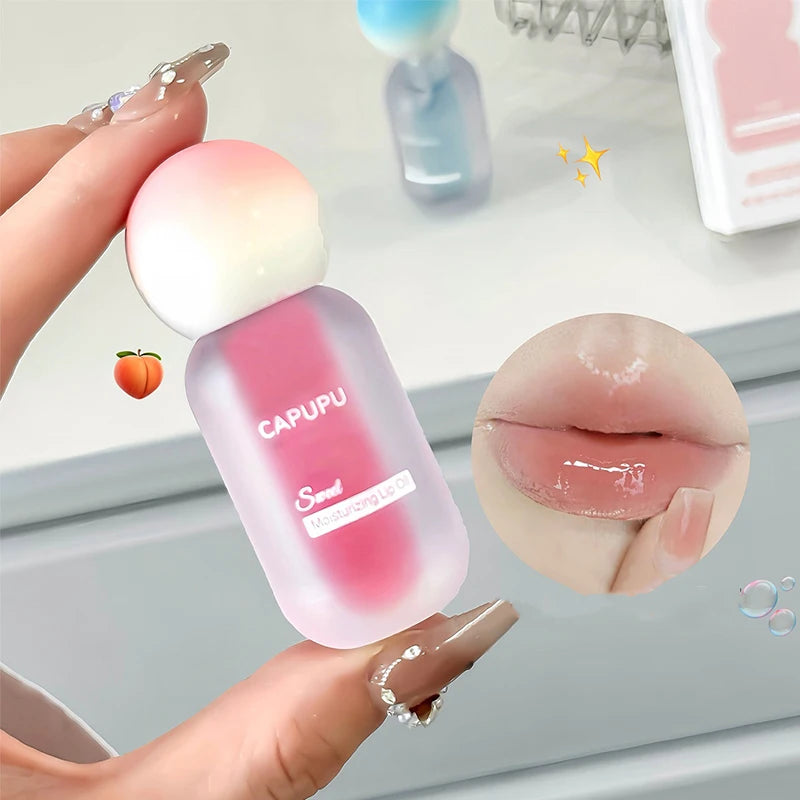 Peach Crystal Jelly Lip Oil Gloss – Hydrating & Plumping Lip Oil Gloss PRIMED
