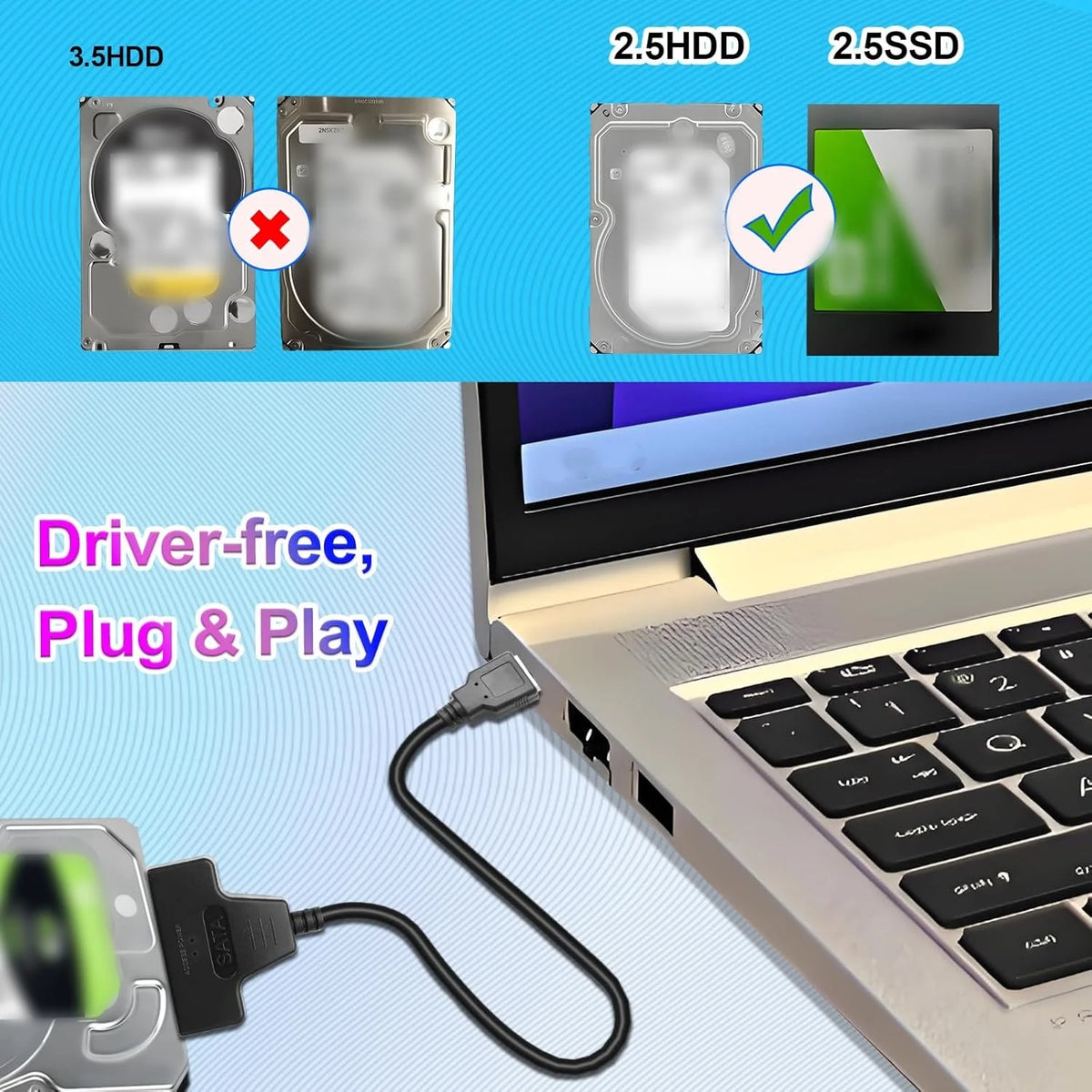 USB 3.0 to SATA Adapter Cable for 2.5" HDD & SSD | 5Gbps SATA USB Adapter PRIMED