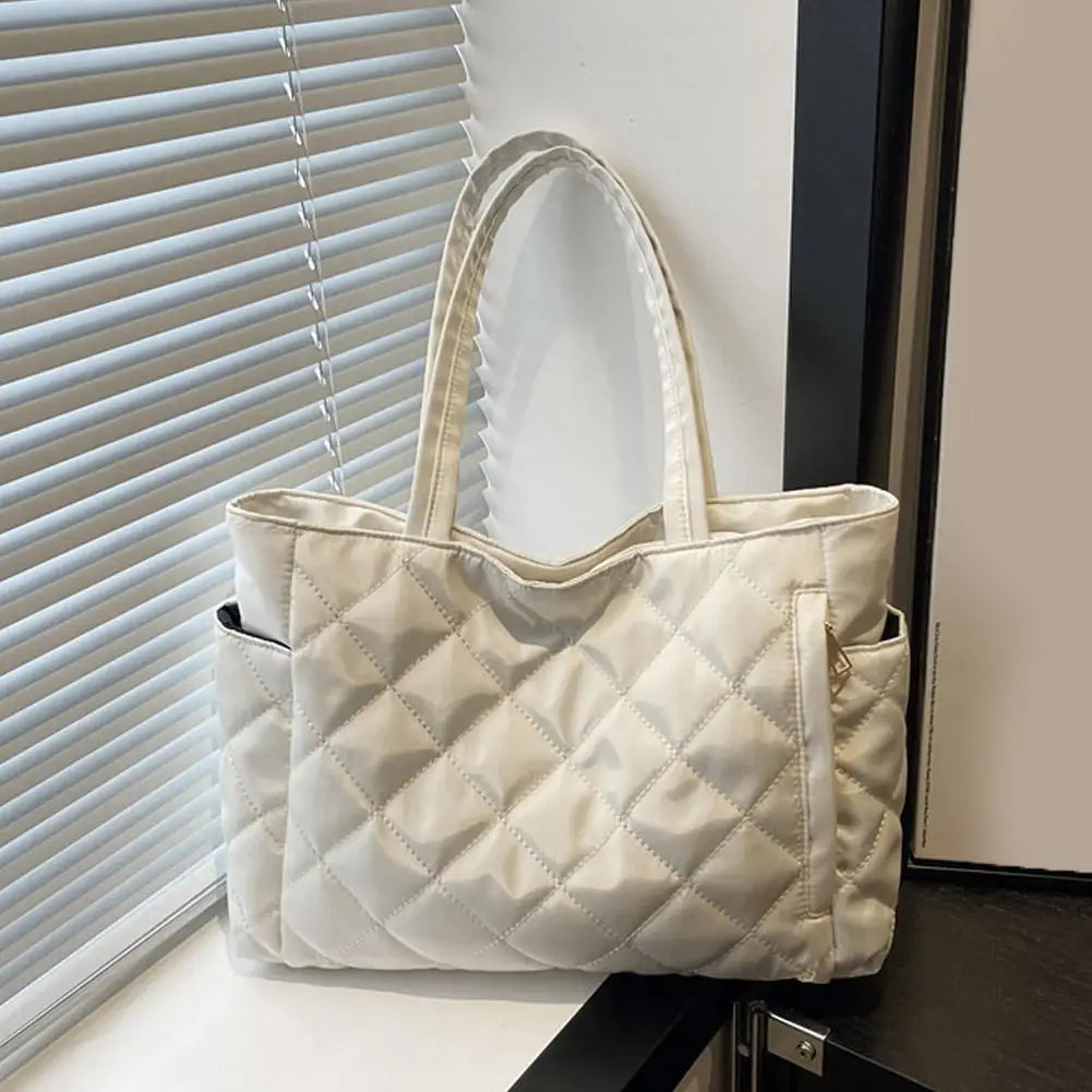 Women's Multi-Pocket Quilted Shoulder Bag | Large Tote Shoulder Tote Bag PRIMED