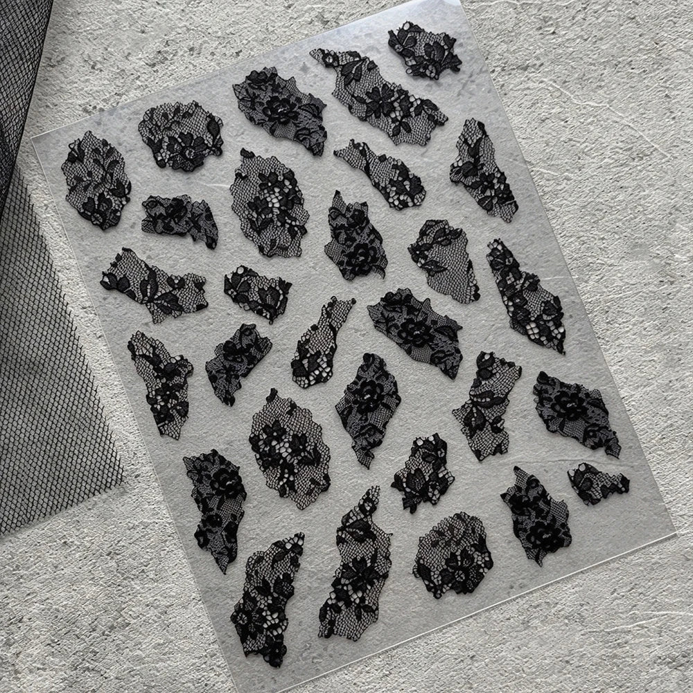 Retro Lace Nail Art Stickers – Leopard Floral Bow Decals
