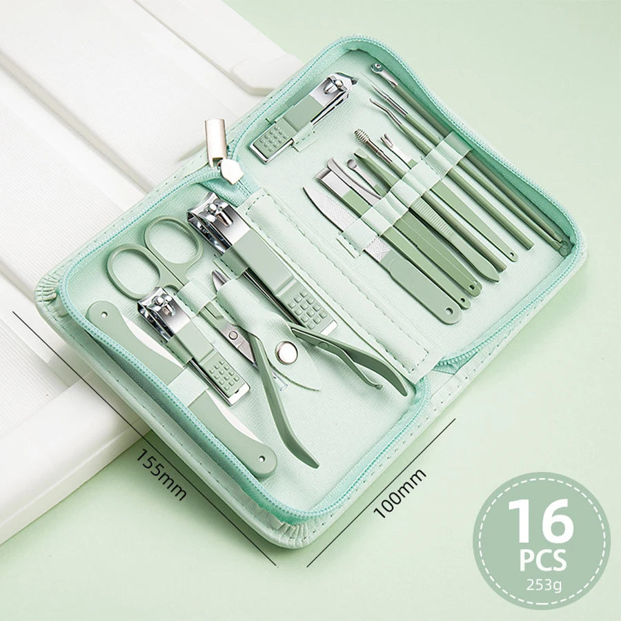 Stainless Steel Nail Clipper Manicure Set with Zipper Bag Manicure Tool Set PRIMED 16 pcs