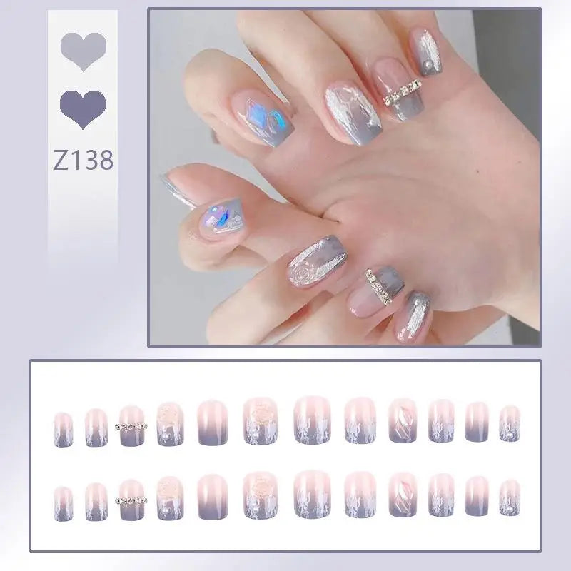 French Press On Nails Set – 24 Short Acrylic Tips with Glue