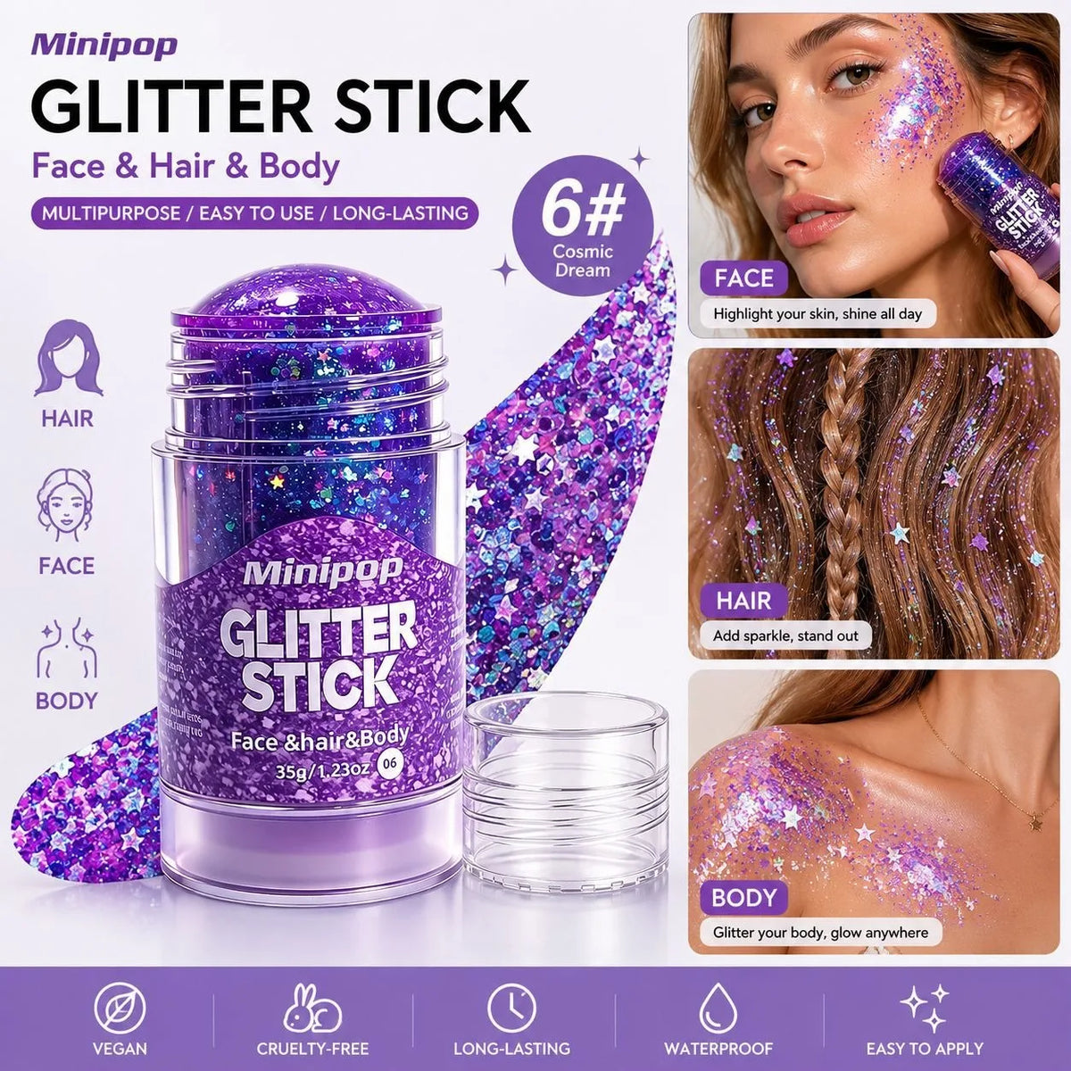 Star Sequin Glitter Stick – Face, Body & Hair Shimmer Makeup