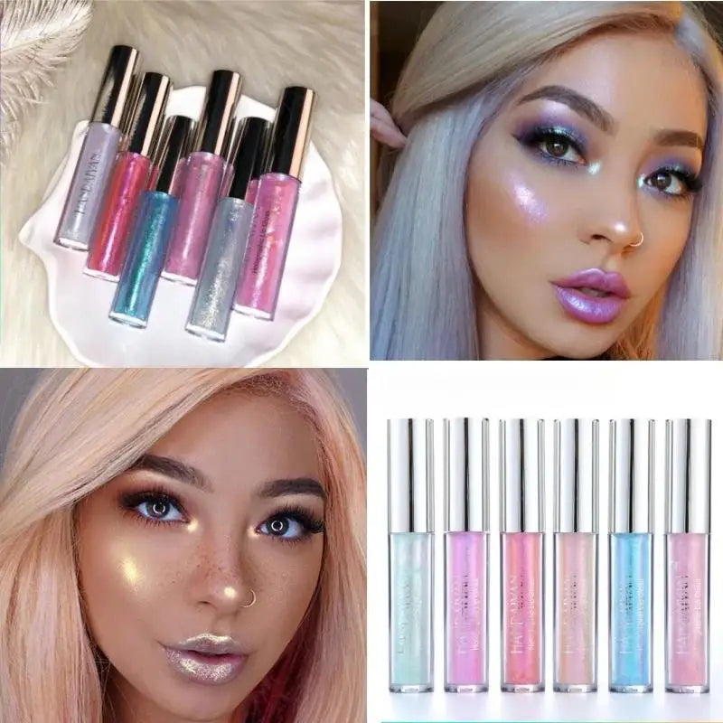 Handaiyan Mermaid Glitter Lip Gloss – 6 Shimmer Shades Glitter Lip Gloss PRIMED