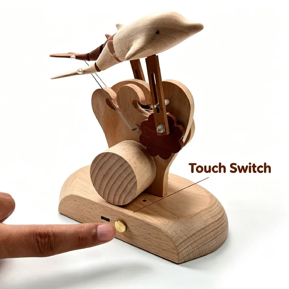 Wooden Dolphin Kinetic Sculpture | USB Rechargeable Desk Art