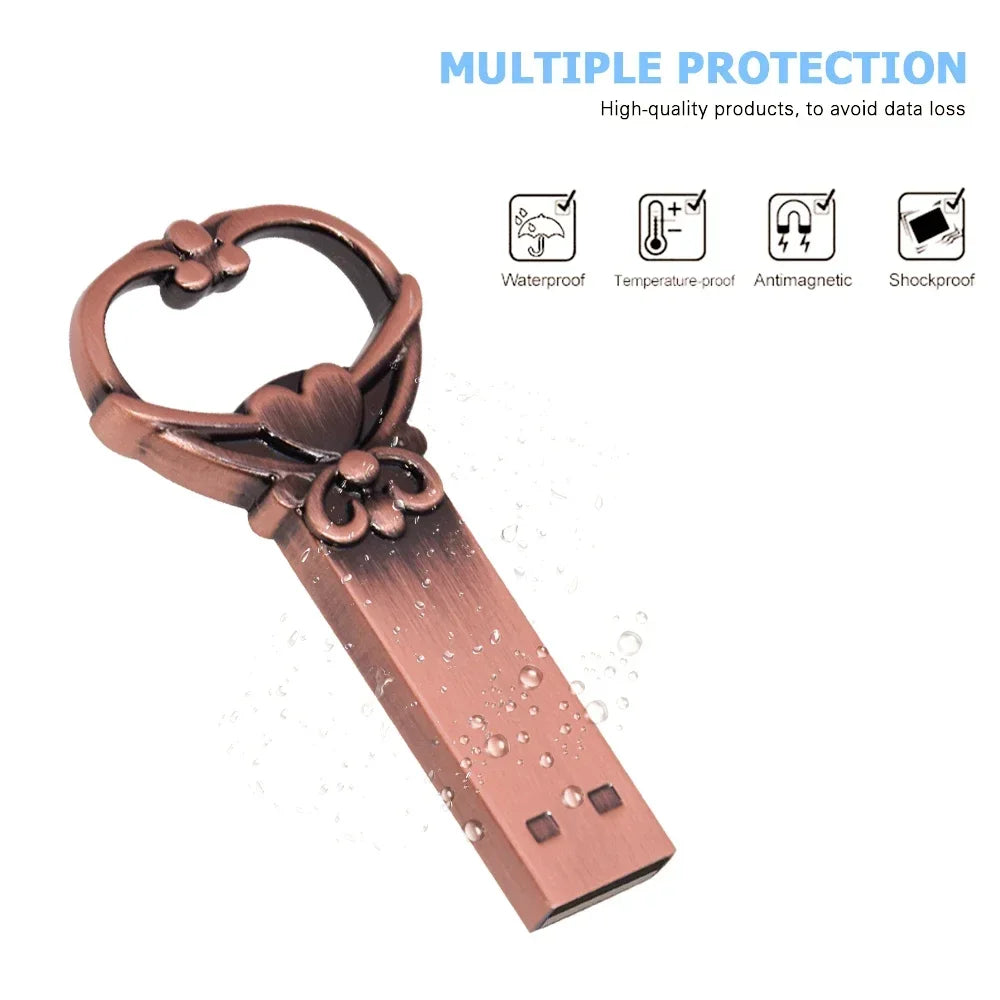 10-Pack Copper Heart USB Flash Drives 64GB 128GB Metal Gift USB Flash Drive PRIMED