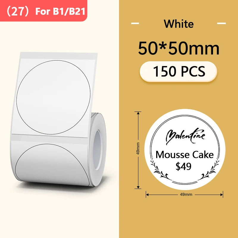 Niimbot Round White Label Rolls for B1 B21 Printer | Multi-Size Label Sticker Rolls PRIMED WH Round 50-50mm