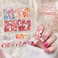 96Pcs Handmade Press On Nails – Pink Bears, Bows & Flowers