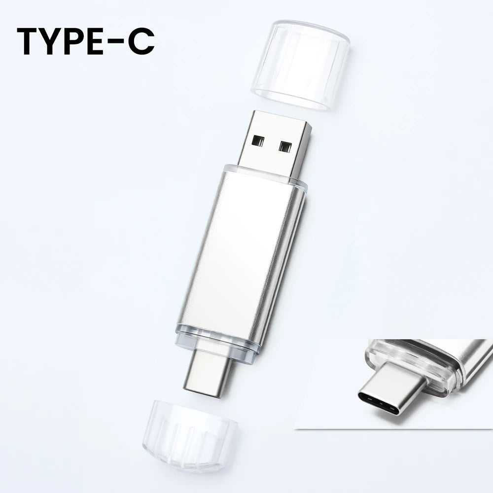 Type-C USB Flash Drive 4GB–128GB | Free Custom Logo Black USB Flash Drive PRIMED Silver 128MB(NOT GB)