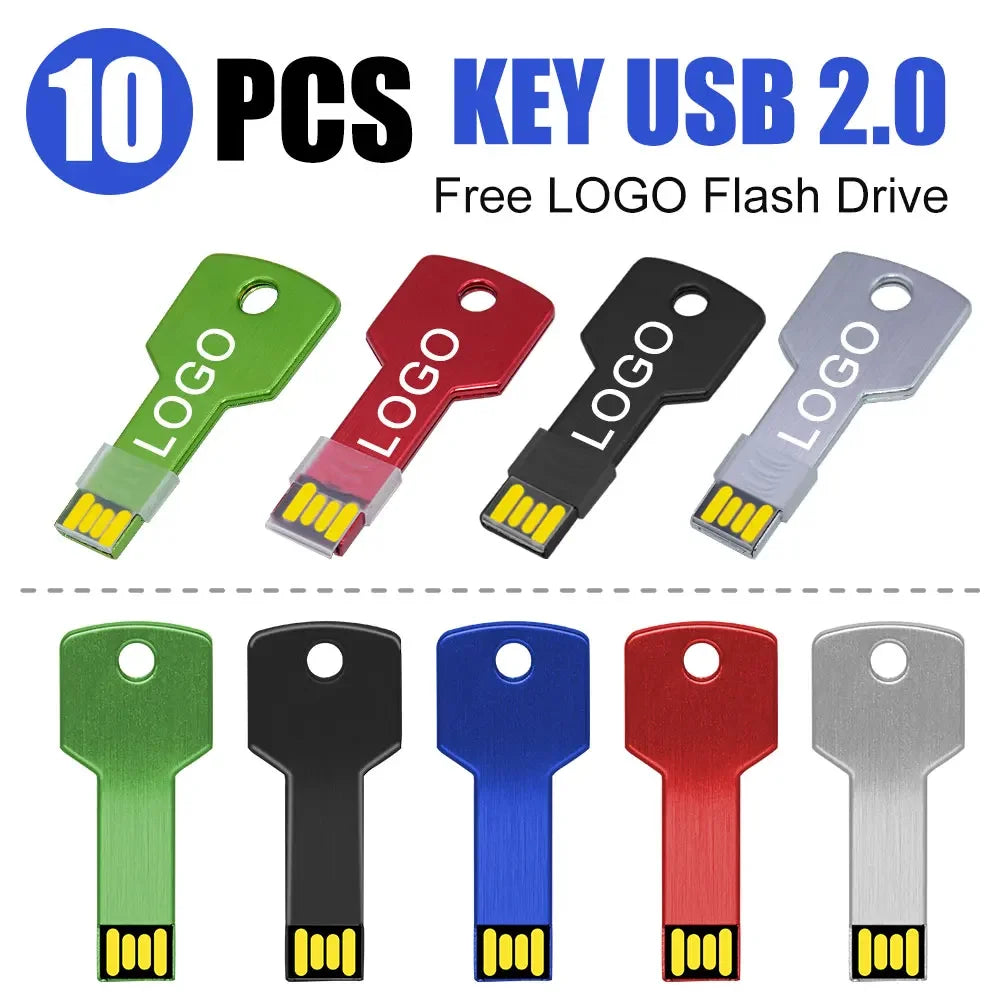 10-Pack Custom Logo Key USB 2.0 Flash Drives – 4GB to 128GB USB Flash Drive PRIMED