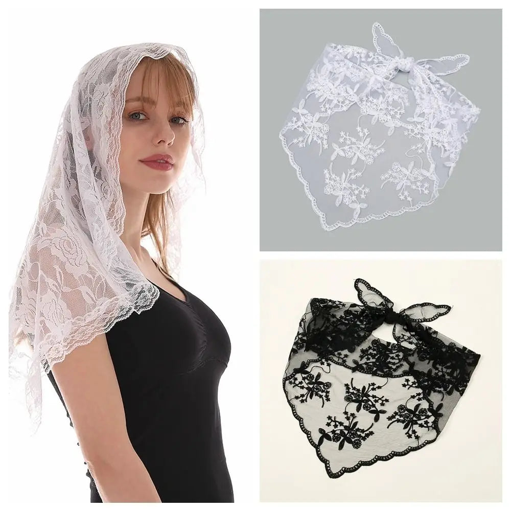 Hollow Lace Hair Scarf Headband – Vintage Triangular Bandana Lace Hair Scarf PRIMED