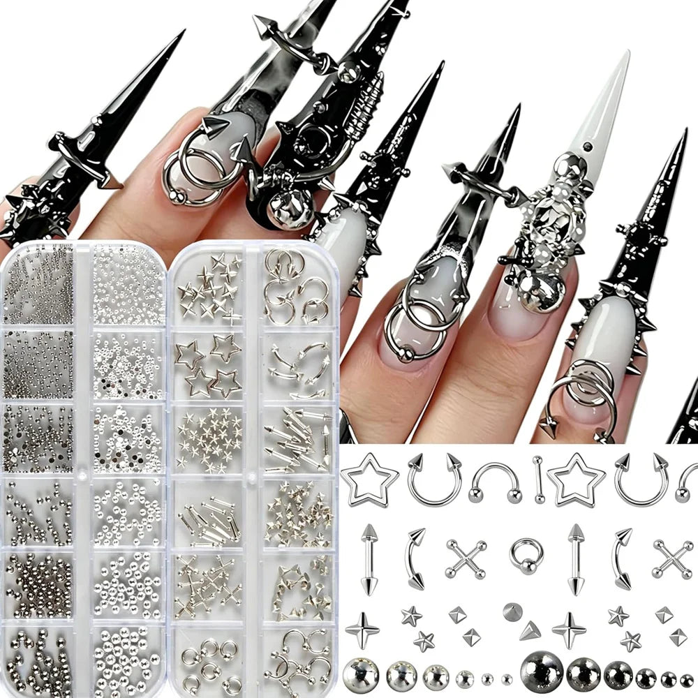 Metal Nail Art Charms 2-Box Set – Gothic Rivets, Studs & Stars Nail Art Charms PRIMED PH310