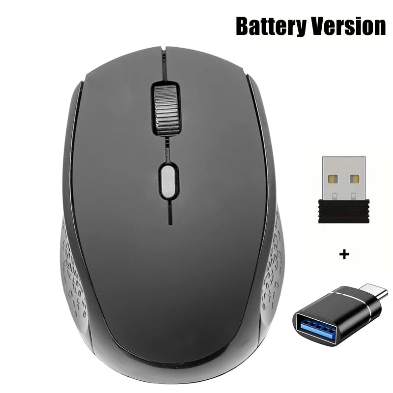2.4GHz Wireless Optical Mouse 1600 DPI Nano Receiver 4 Button Wireless Mouse PRIMED Black with OTG