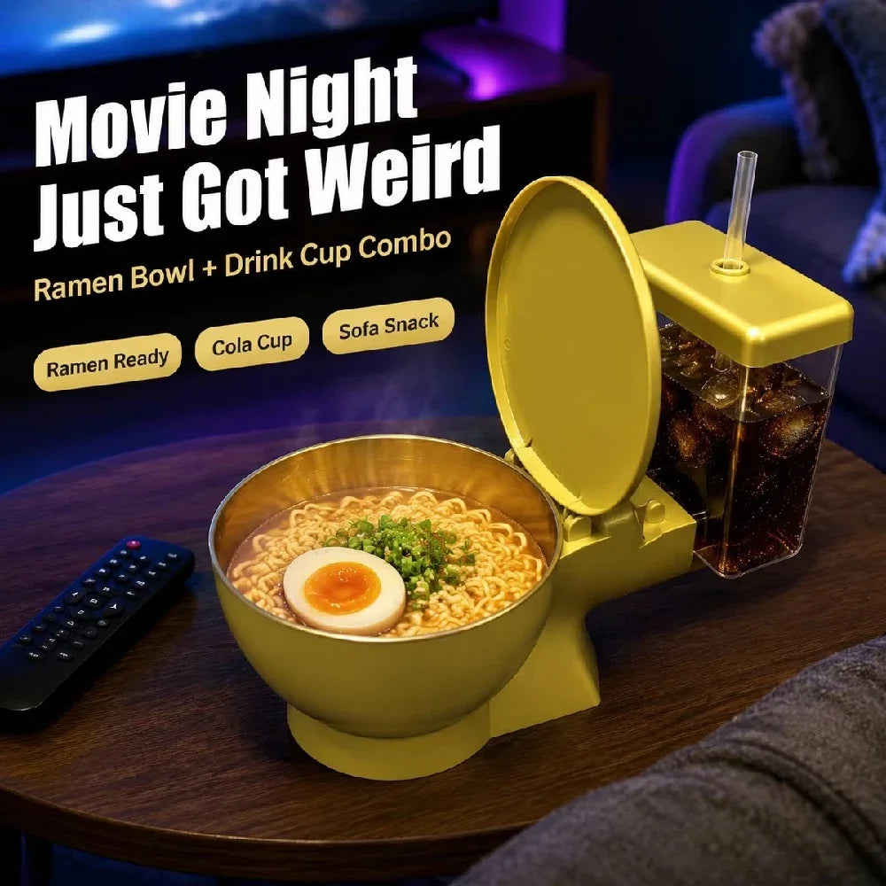 Toilet Shaped Ramen Bowl Set with Drink Cup & Straw | Gag Gift