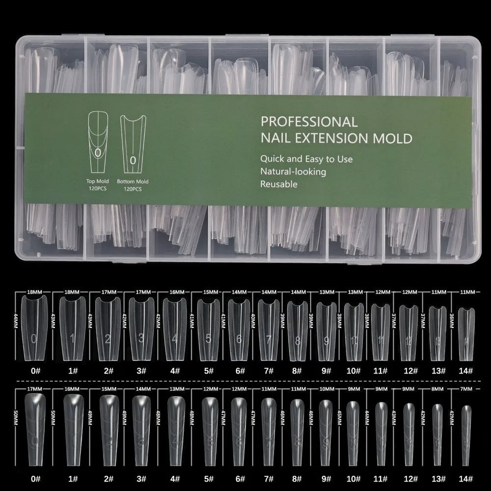 240pcs Mixed False Nail Extension Molds – Oval & Square Tips